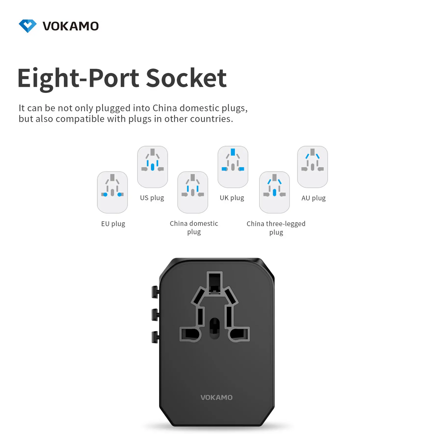 VOKAMO International Travel Adapter Worldwide All in One Universal Wall AC Power Plug Charger