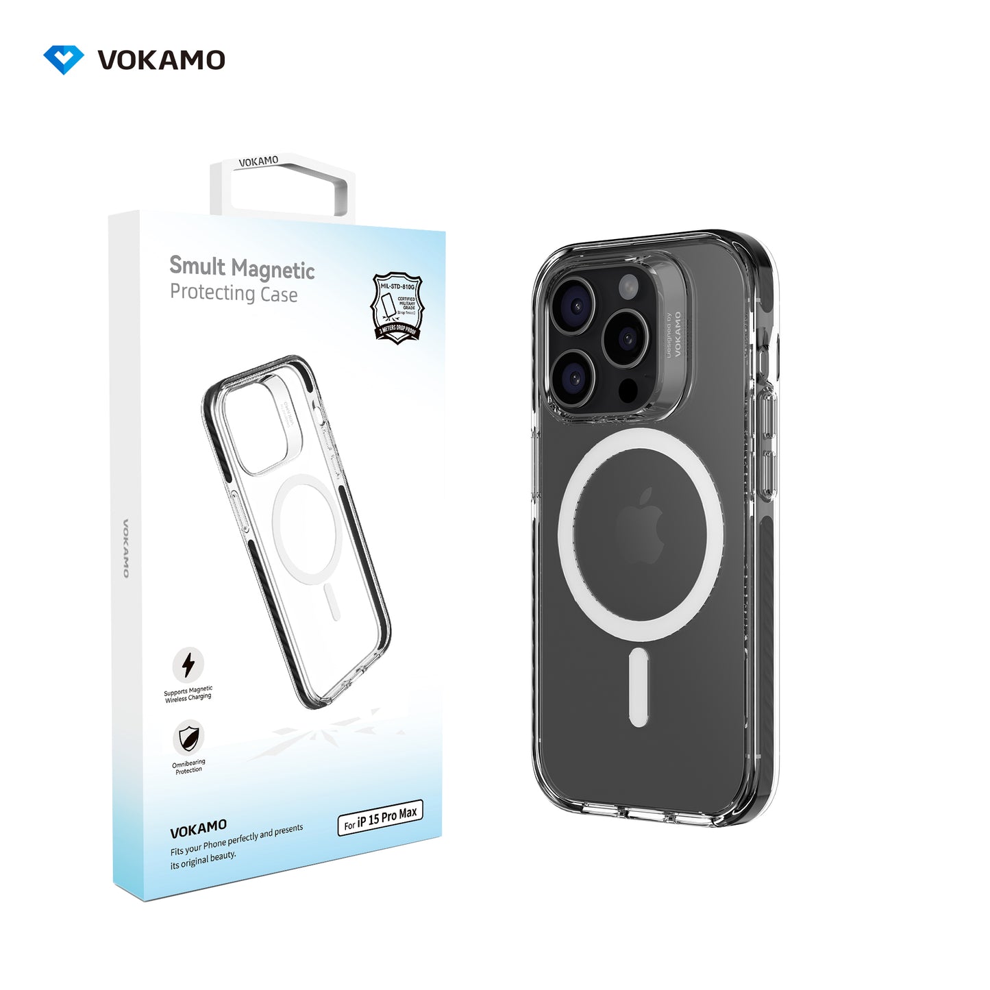 VOKAMO Shockproof iPhone 15 Case Magnetic Clear Case with MagSafe for iPhone 15 Pro Max/15 Plus/15/15 Pro