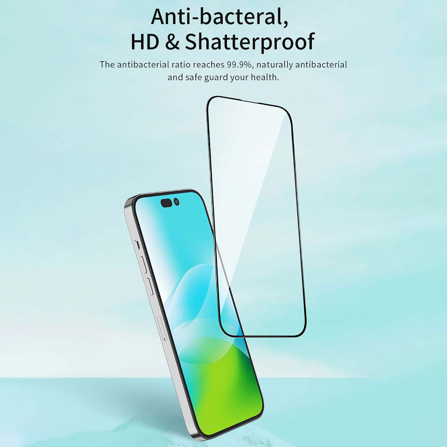 VOKAMO Antibacterial Screen Protector For iPhone 14 Pro Max/14 Plus/14/14 Pro Tempered Glass 9H 2.5D HD