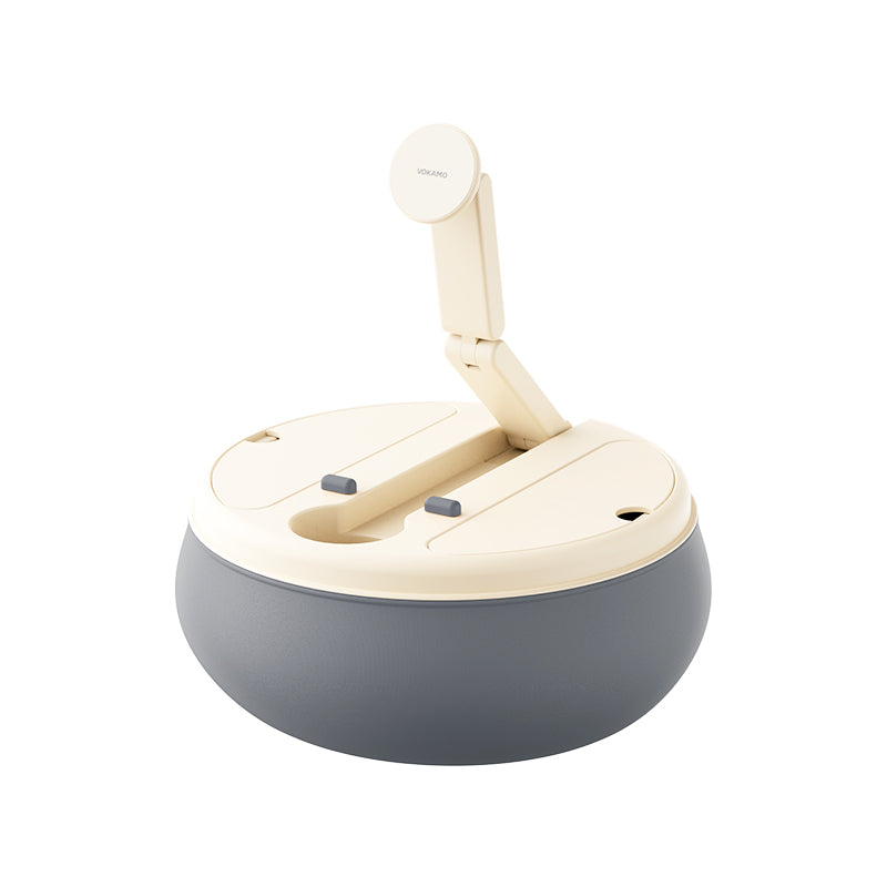 VOKAMO 2-in-1 Magnetic Phone & Tablet Holder for Bed, 360° Adjustable Dual-Axis Stand with Storage Space