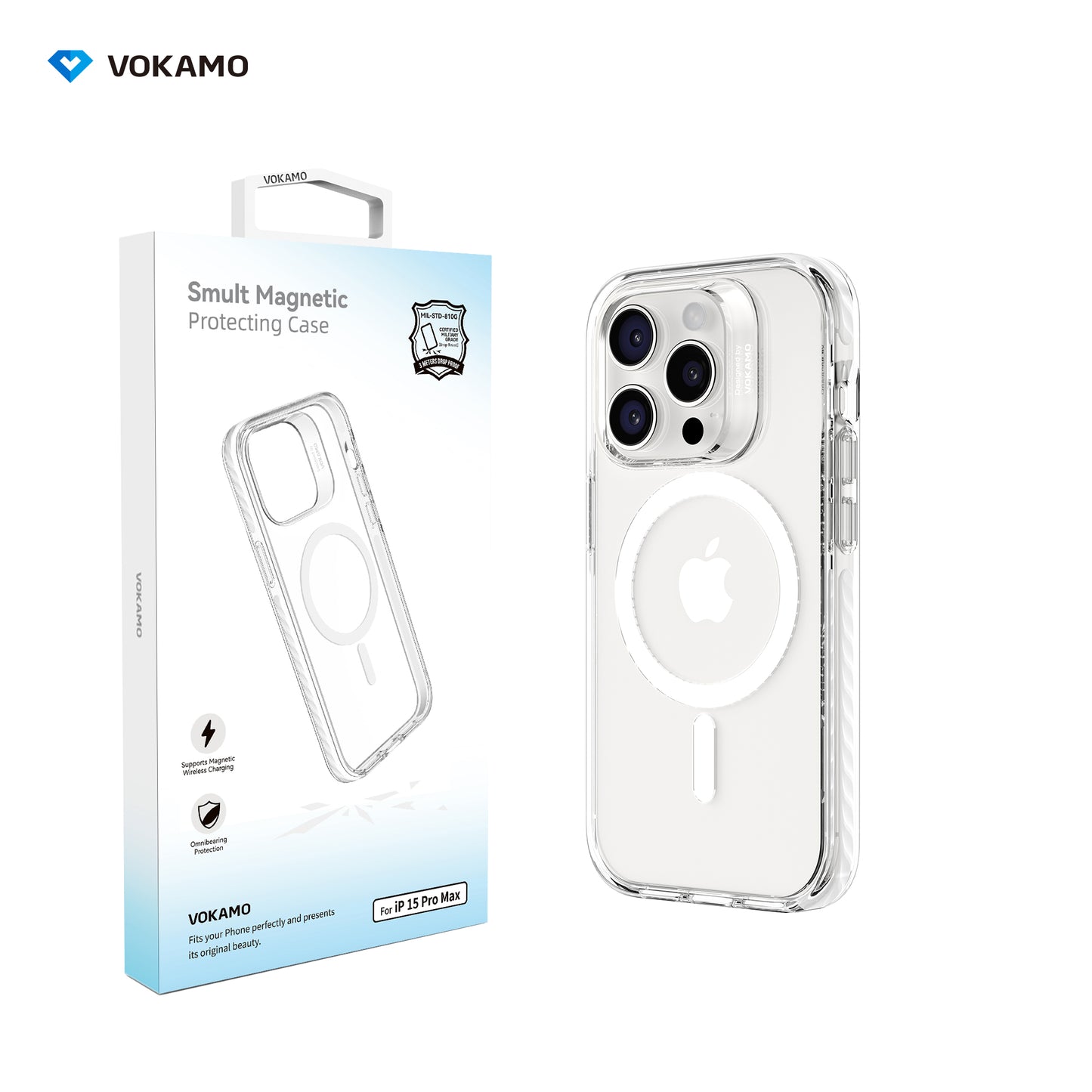VOKAMO Shockproof iPhone 15 Case Magnetic Clear Case with MagSafe for iPhone 15 Pro Max/15 Plus/15/15 Pro
