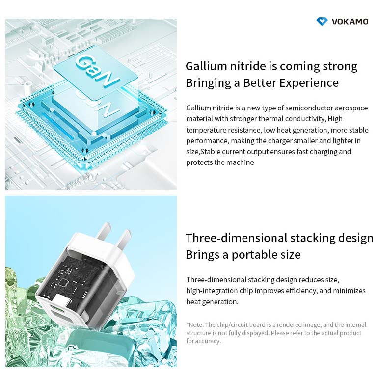 VOKAMO GaN 30W USB-C+USB-A 2-Port Wall Charger USB C Fast Charger