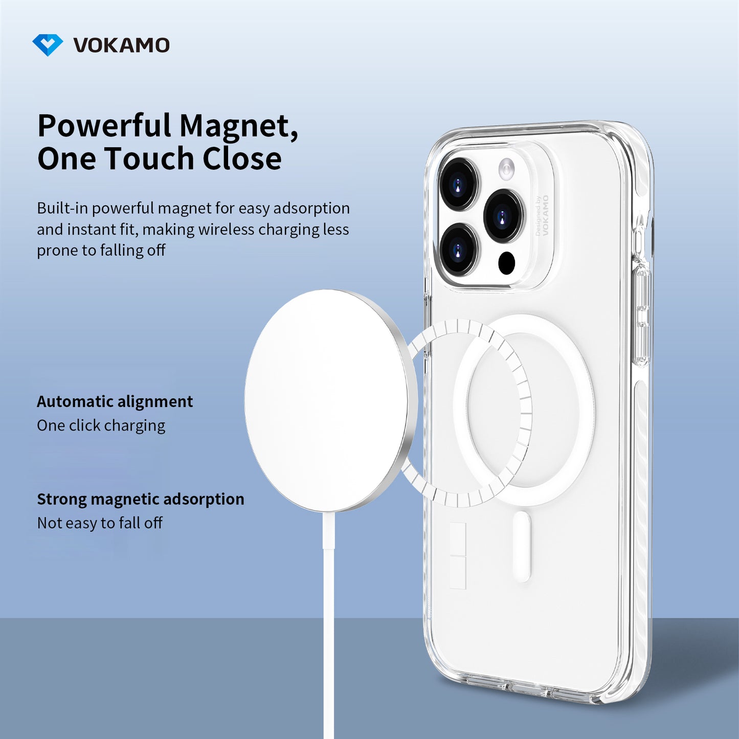 VOKAMO Shockproof iPhone 15 Case Magnetic Clear Case with MagSafe for iPhone 15 Pro Max/15 Plus/15/15 Pro