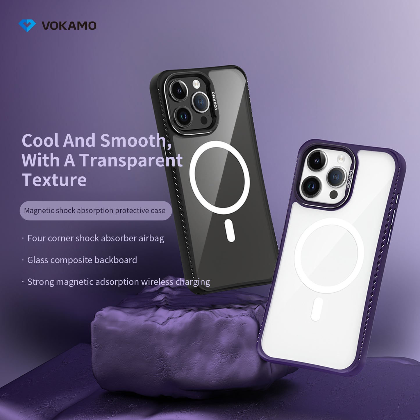 VOKAMO iPhone 15 Glass Magnetic Case Clear iPhone Case With MagSafe For iPhone 15 Pro Max/15 Pro/15 Plus/15