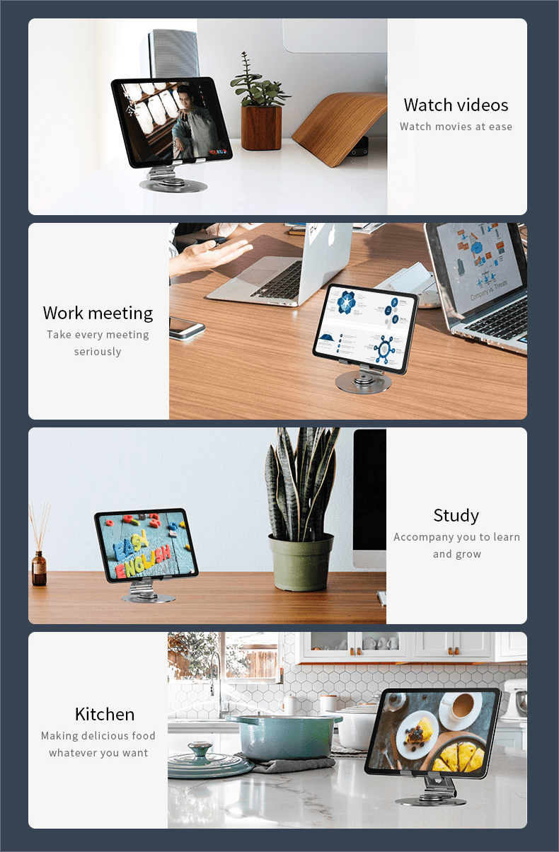 Tablet Stand Holder for iPad,Foldable,Aluminum,360° Rotating,Adjustable - VOKAMO