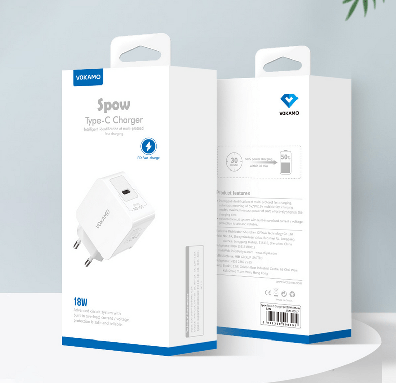 VOKAMO 18W USB - C PD Wall Charger,Type - C Fast Charging Adapter - VOKAMO