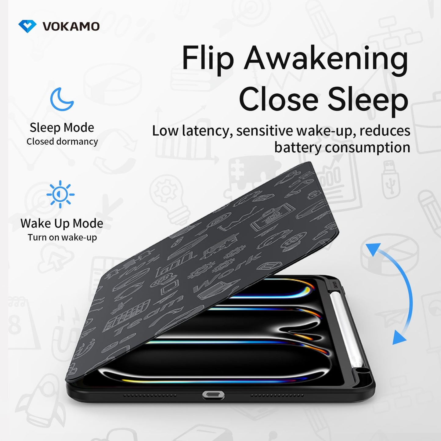 VOKAMO 360 Rotation Rotating Case for iPad Pro/Air 11 - Inch M4 (2024) with Pencil Holder, 360 Degree Rotation Protective Stand Cover Clear Back - VOKAMO