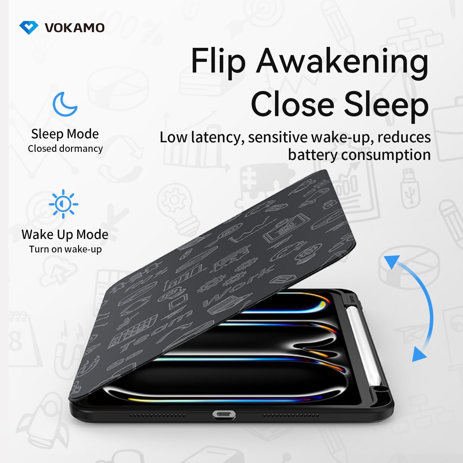 VOKAMO 360 Rotation Rotating Case for iPad Pro/Air 11 - Inch M4 (2024) with Pencil Holder, 360 Degree Rotation Protective Stand Cover Clear Back - VOKAMO