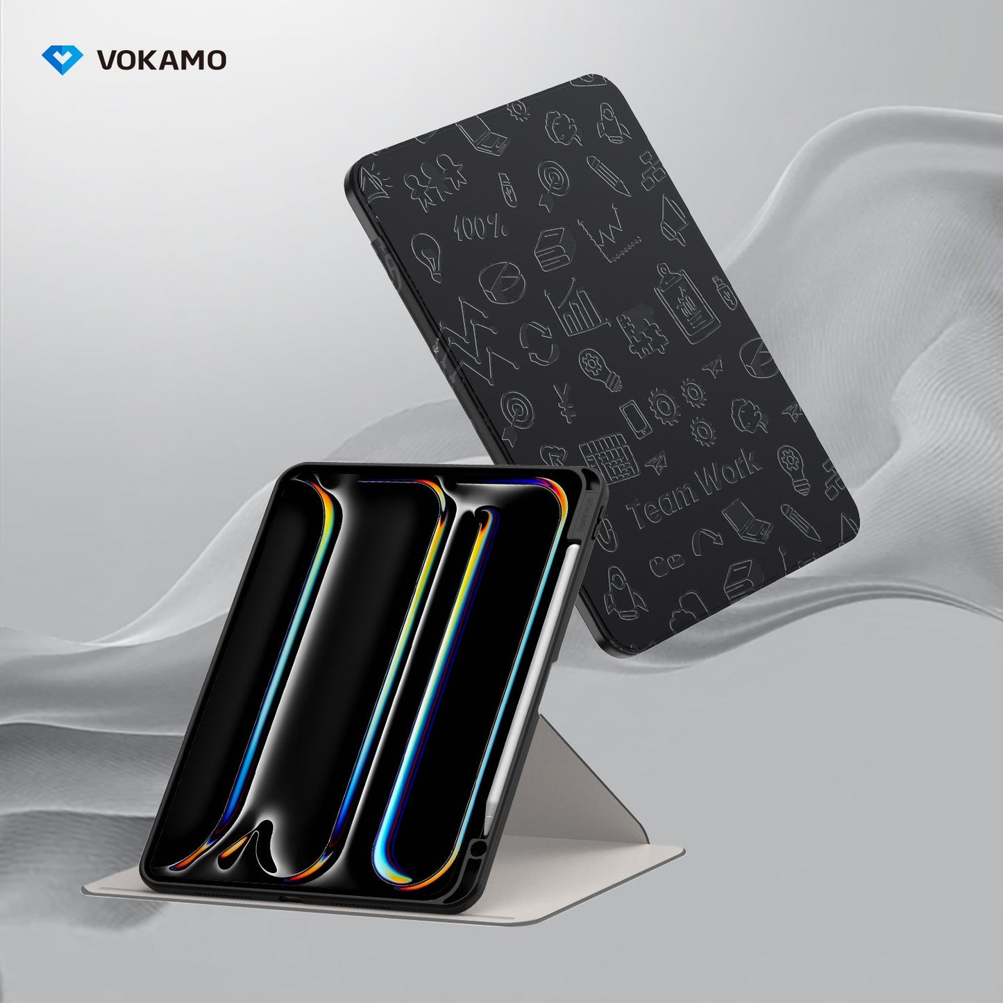 VOKAMO 360 Rotation Rotating Case for iPad Pro/Air 11 - Inch M4 (2024) with Pencil Holder, 360 Degree Rotation Protective Stand Cover Clear Back - VOKAMO