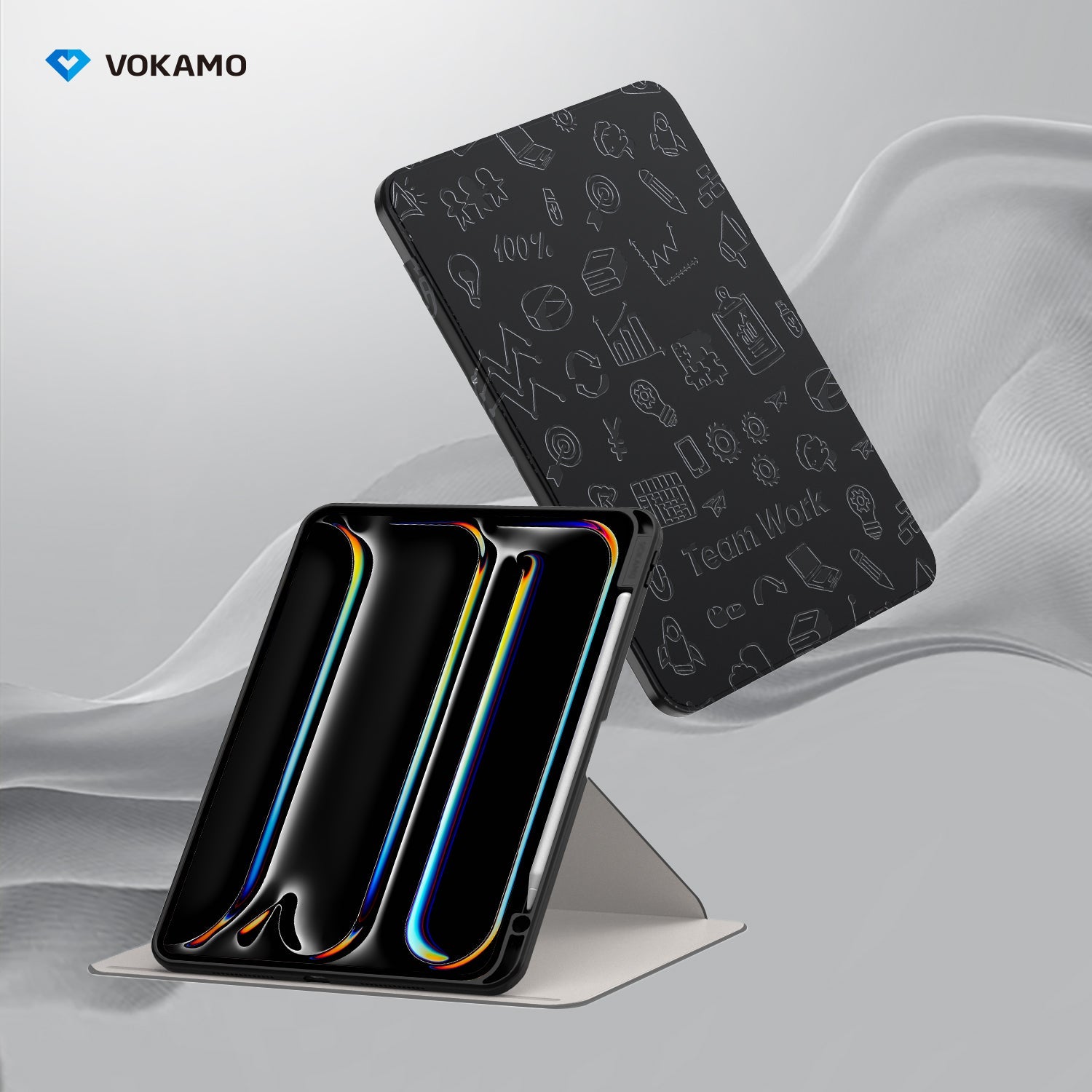 VOKAMO 360 Rotation Rotating Case for iPad Pro/Air 11 - Inch M4 (2024) with Pencil Holder, 360 Degree Rotation Protective Stand Cover Clear Back - VOKAMO