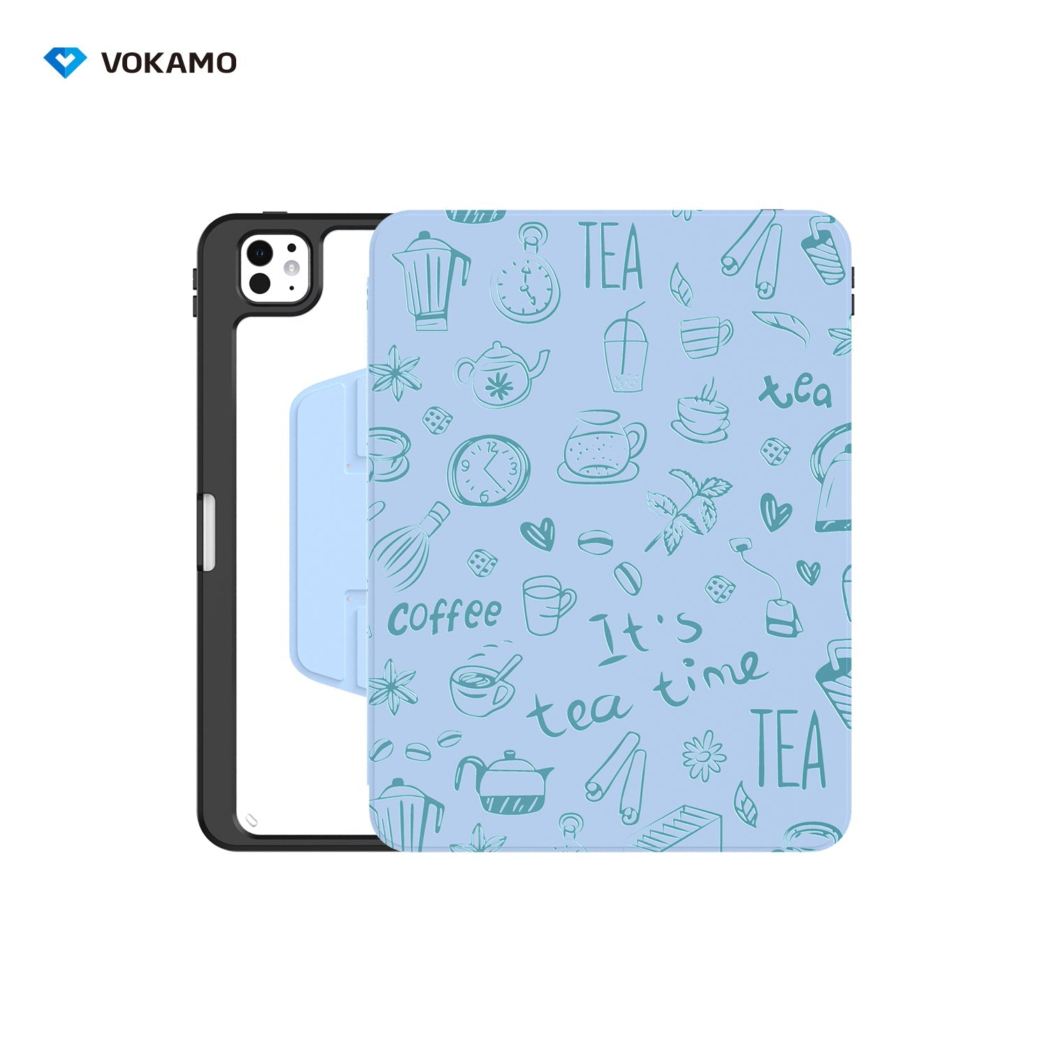 VOKAMO 360 Rotation Rotating Case for iPad Pro/Air 11 - Inch M4 (2024) with Pencil Holder, 360 Degree Rotation Protective Stand Cover Clear Back - VOKAMO