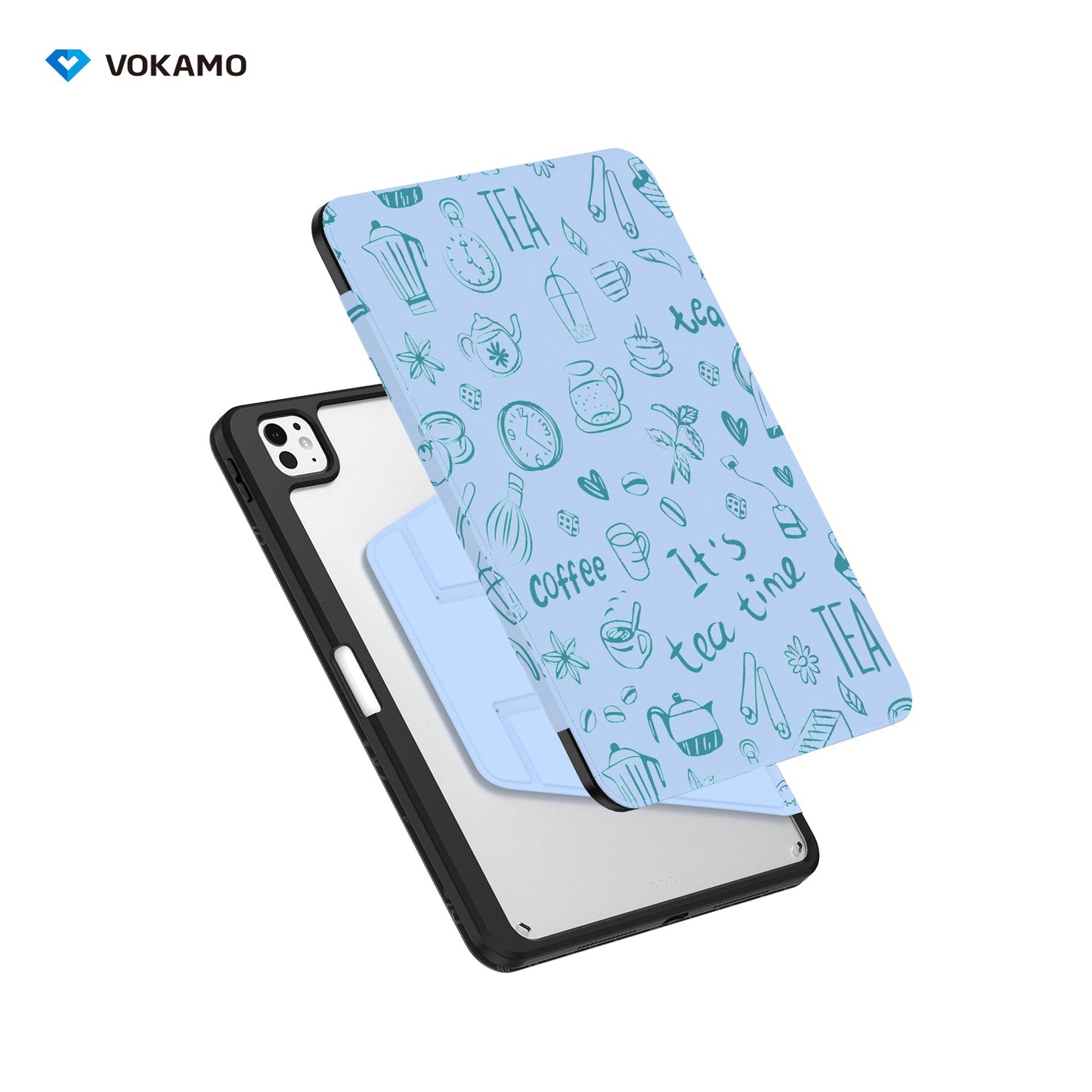 VOKAMO 360 Rotation Rotating Case for iPad Pro/Air 11 - Inch M4 (2024) with Pencil Holder, 360 Degree Rotation Protective Stand Cover Clear Back - VOKAMO