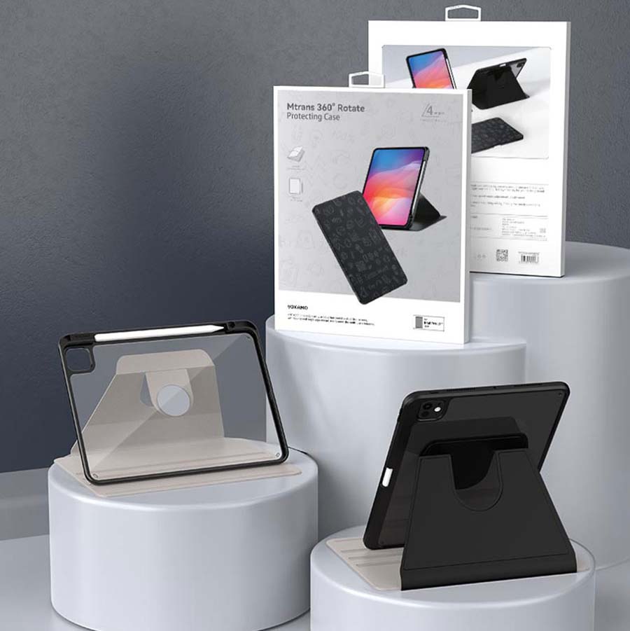 VOKAMO 360 Rotation Rotating Case for iPad Pro/Air 11 - Inch M4 (2024) with Pencil Holder, 360 Degree Rotation Protective Stand Cover Clear Back - VOKAMO