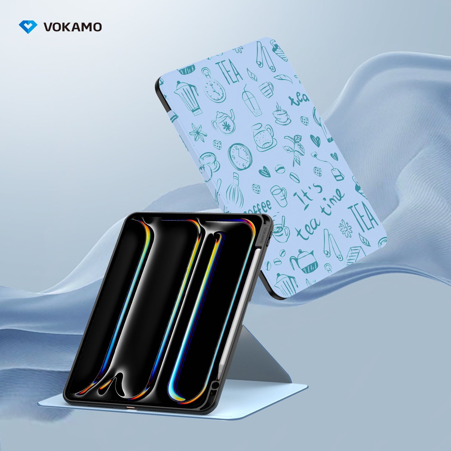 VOKAMO 360 Rotation Rotating Case for iPad Pro/Air 11 - Inch M4 (2024) with Pencil Holder, 360 Degree Rotation Protective Stand Cover Clear Back - VOKAMO