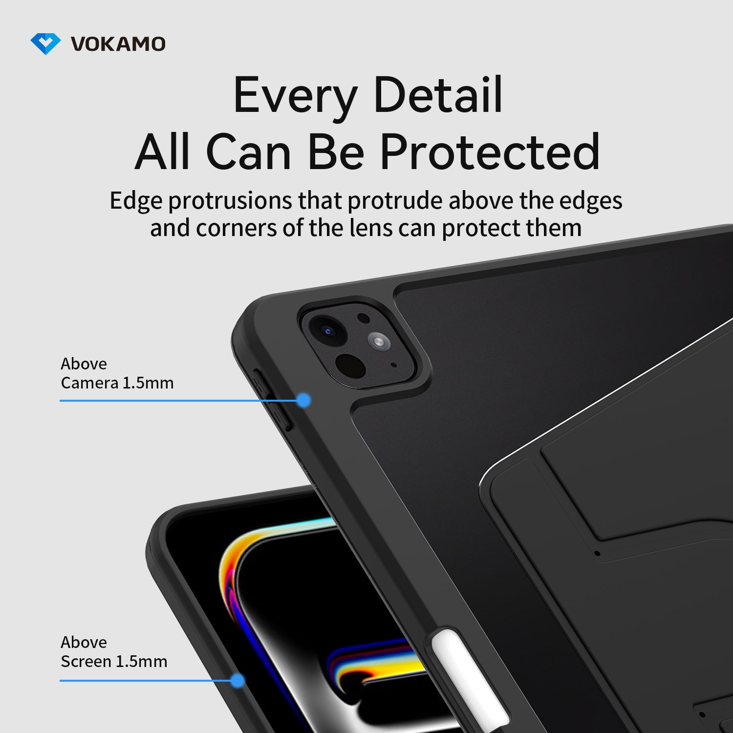 VOKAMO 360 Rotation Rotating Case for iPad Pro/Air 11 - Inch M4 (2024) with Pencil Holder, 360 Degree Rotation Protective Stand Cover Clear Back - VOKAMO