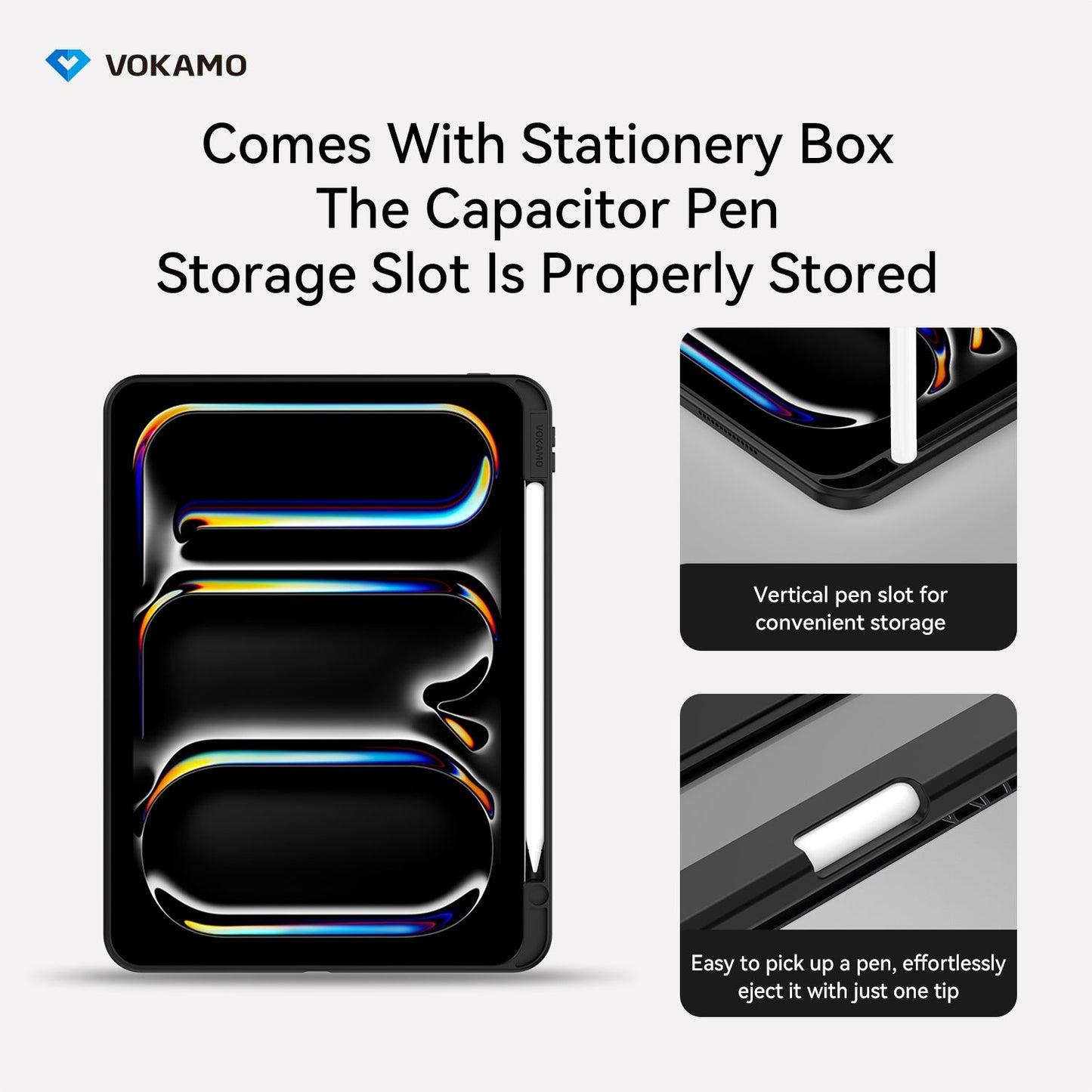 VOKAMO 360 Rotation Rotating Case for iPad Pro/Air 11 - Inch M4 (2024) with Pencil Holder, 360 Degree Rotation Protective Stand Cover Clear Back - VOKAMO