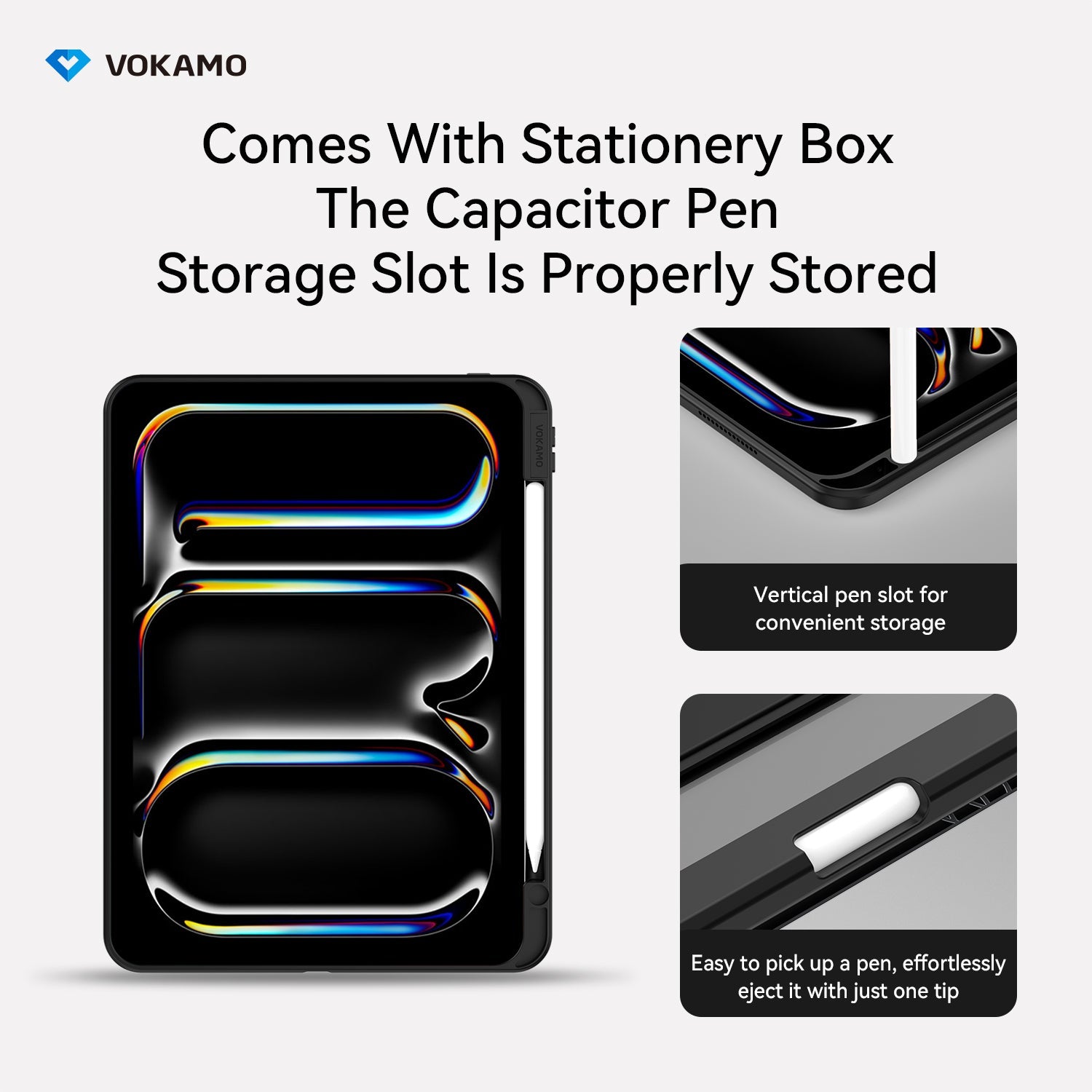 VOKAMO 360 Rotation Rotating Case for iPad Pro/Air 11 - Inch M4 (2024) with Pencil Holder, 360 Degree Rotation Protective Stand Cover Clear Back - VOKAMO