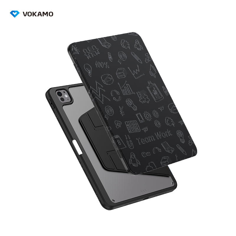 VOKAMO 360 Rotation Rotating Case for iPad Pro/Air 11 - Inch M4 (2024) with Pencil Holder, 360 Degree Rotation Protective Stand Cover Clear Back - VOKAMO