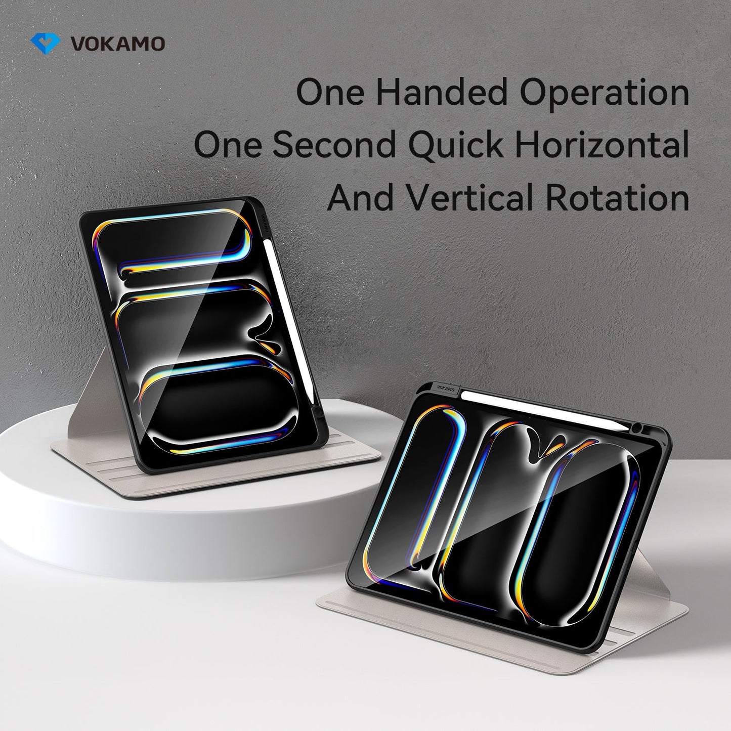 VOKAMO 360 Rotation Rotating Case for iPad Pro/Air 11 - Inch M4 (2024) with Pencil Holder, 360 Degree Rotation Protective Stand Cover Clear Back - VOKAMO