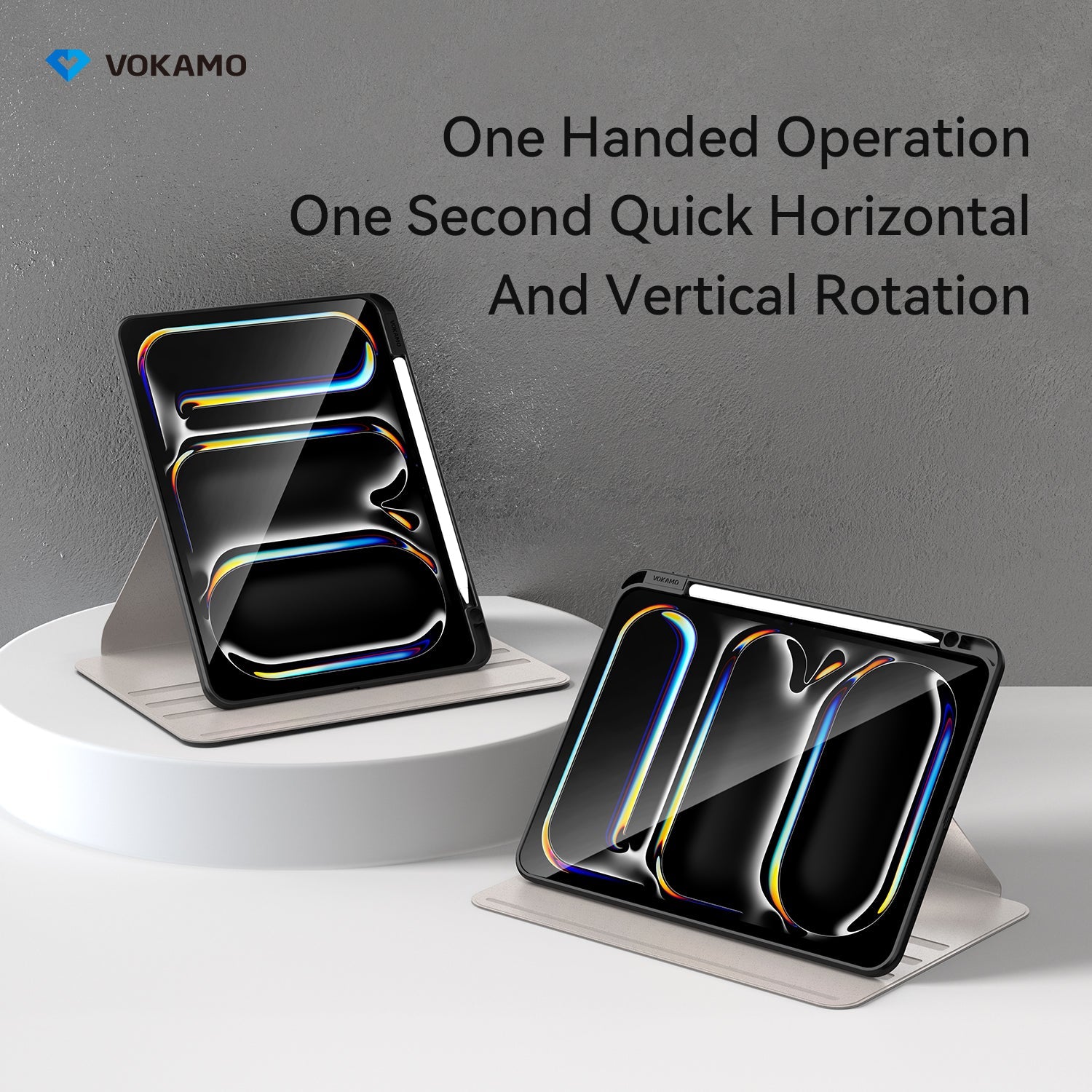 VOKAMO 360 Rotation Rotating Case for iPad Pro/Air 11 - Inch M4 (2024) with Pencil Holder, 360 Degree Rotation Protective Stand Cover Clear Back - VOKAMO