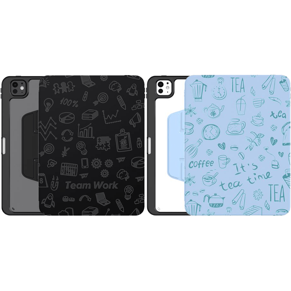 VOKAMO 360 Rotation Rotating Case for iPad Pro/Air 11 - Inch M4 (2024) with Pencil Holder, 360 Degree Rotation Protective Stand Cover Clear Back - VOKAMO