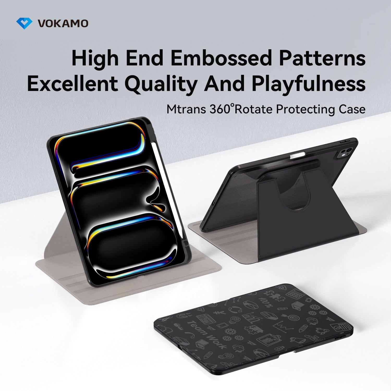VOKAMO 360 Rotation Rotating Case for iPad Pro/Air 11 - Inch M4 (2024) with Pencil Holder, 360 Degree Rotation Protective Stand Cover Clear Back - VOKAMO