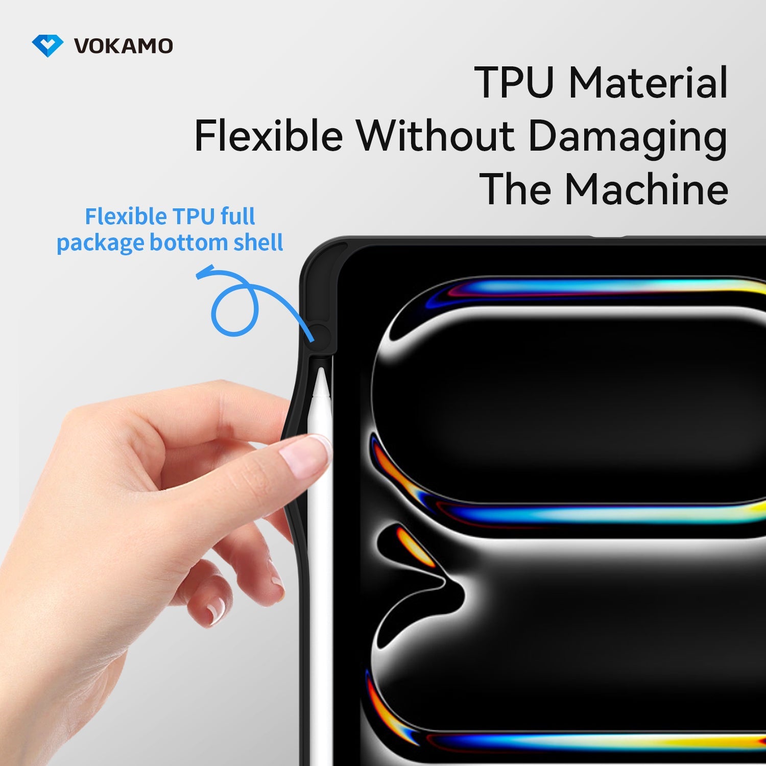 VOKAMO 360 Rotation Rotating Case for iPad Pro/Air 11 - Inch M4 (2024) with Pencil Holder, 360 Degree Rotation Protective Stand Cover Clear Back - VOKAMO