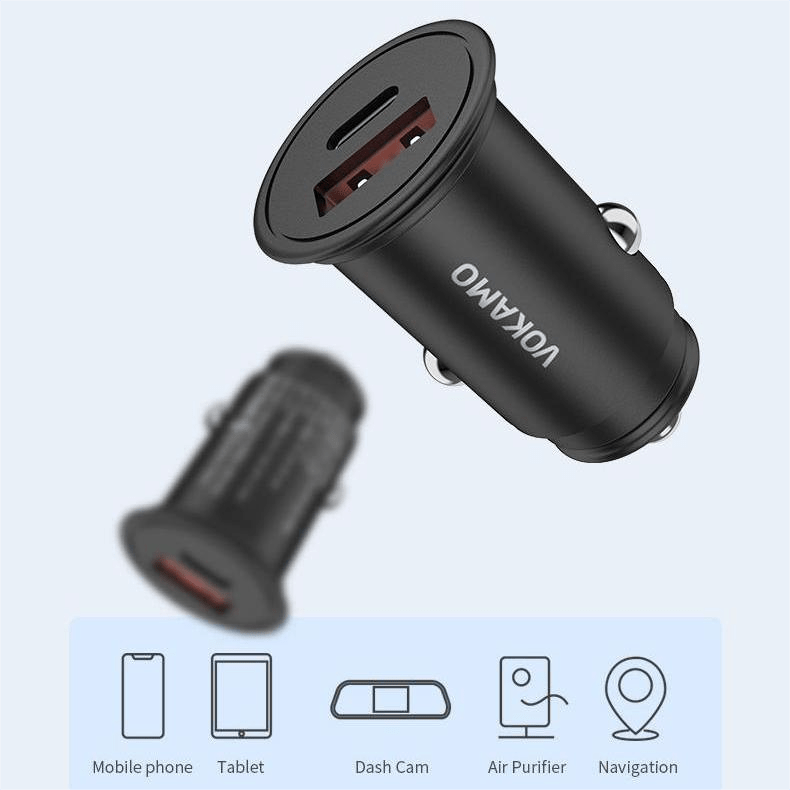 VOKAMO 38W Car Charger PD & QC Fast Car Charge Mini Car Adapter(USB - C+USB - A) - VOKAMO