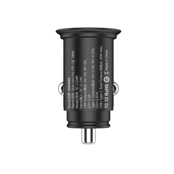 VOKAMO 38W Car Charger PD & QC Fast Car Charge Mini Car Adapter(USB - C+USB - A) - VOKAMO