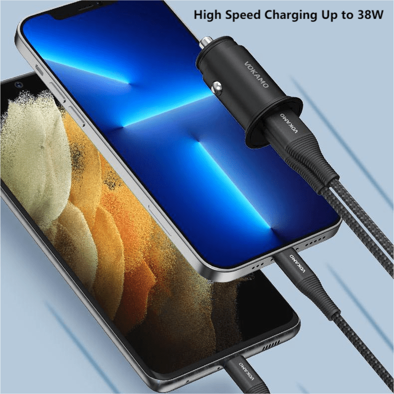 VOKAMO 38W Car Charger PD & QC Fast Car Charge Mini Car Adapter(USB - C+USB - A) - VOKAMO