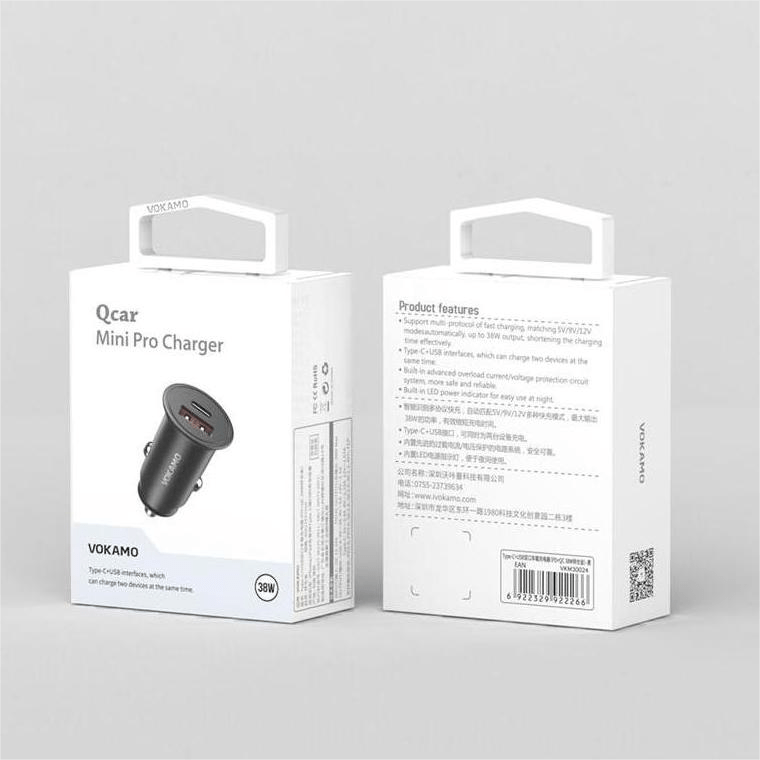 VOKAMO 38W Car Charger PD & QC Fast Car Charge Mini Car Adapter(USB - C+USB - A) - VOKAMO