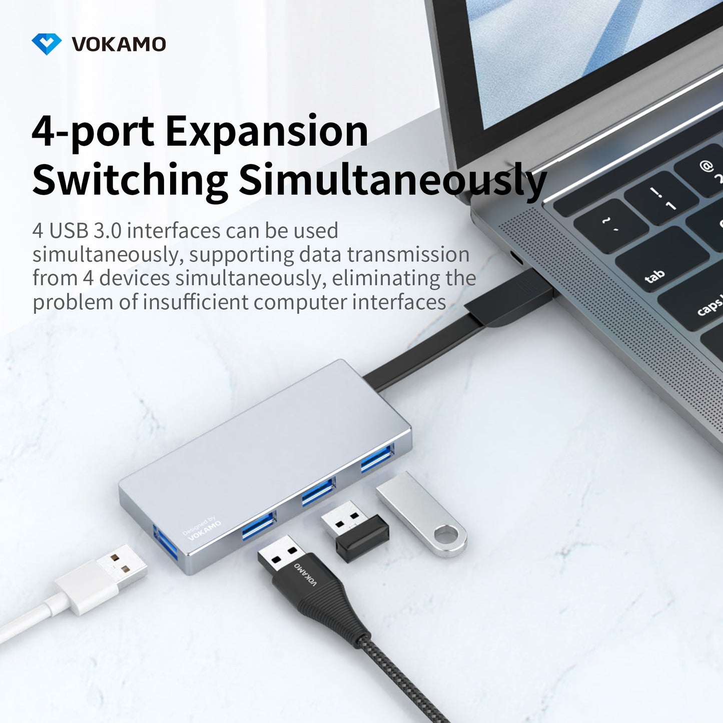 VOKAMO 4 in 1 USB C Hub High Speed 4 Port Type C Multiport Adapter USB 3.0 Expansion - VOKAMO