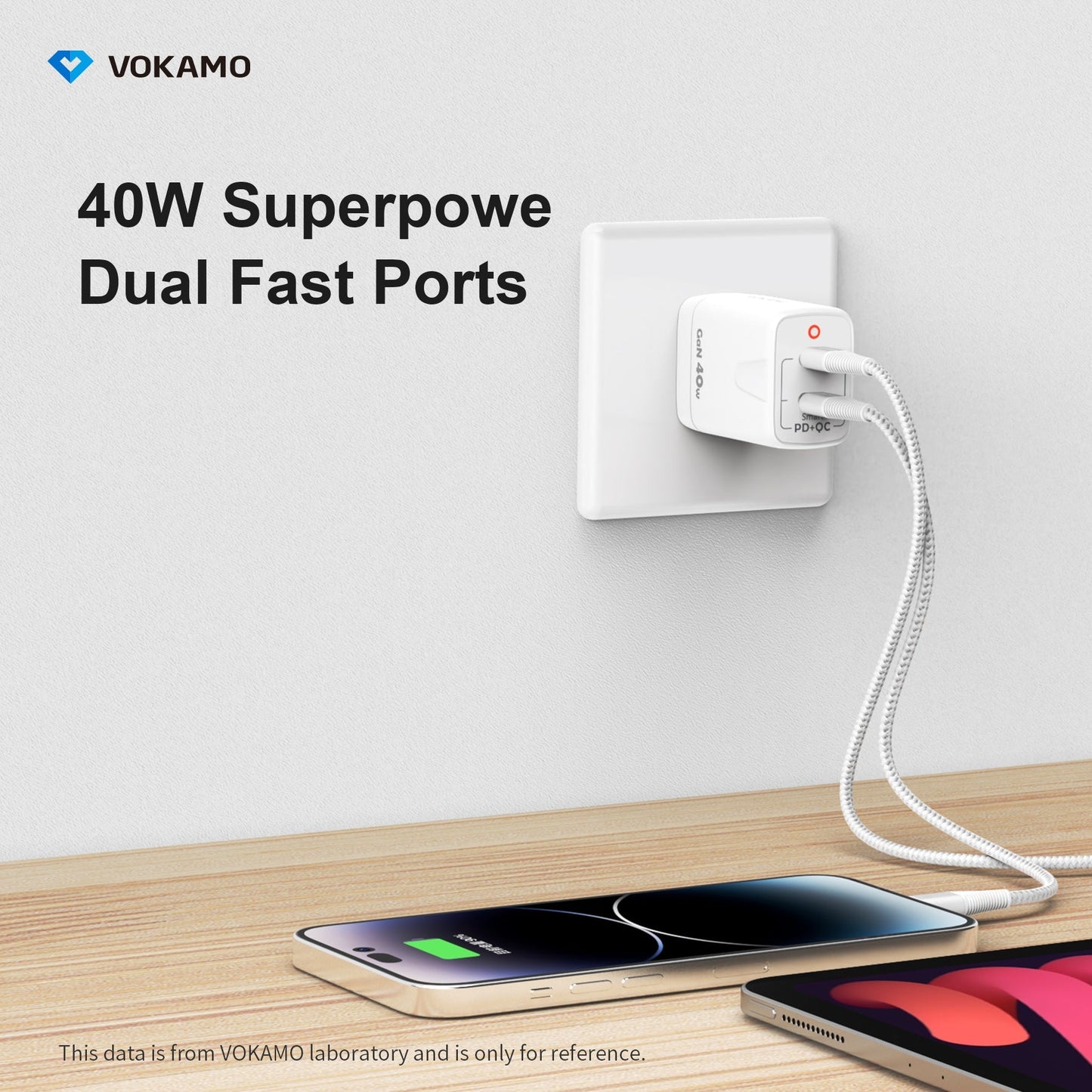 VOKAMO 40W Dual USB C Charger,Power Delivery Wall Charger (USB - C+USB - C) - VOKAMO