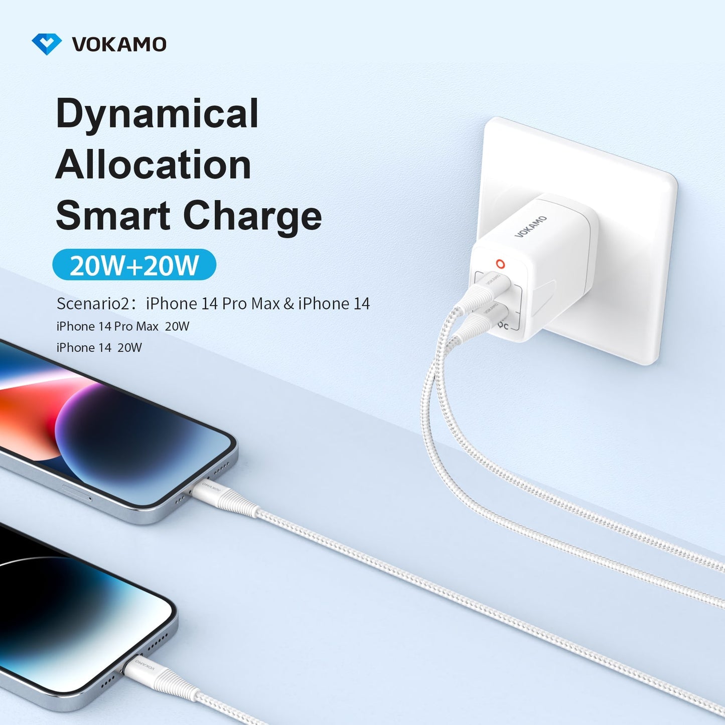 VOKAMO 40W Dual USB C Charger,Power Delivery Wall Charger (USB - C+USB - C) - VOKAMO