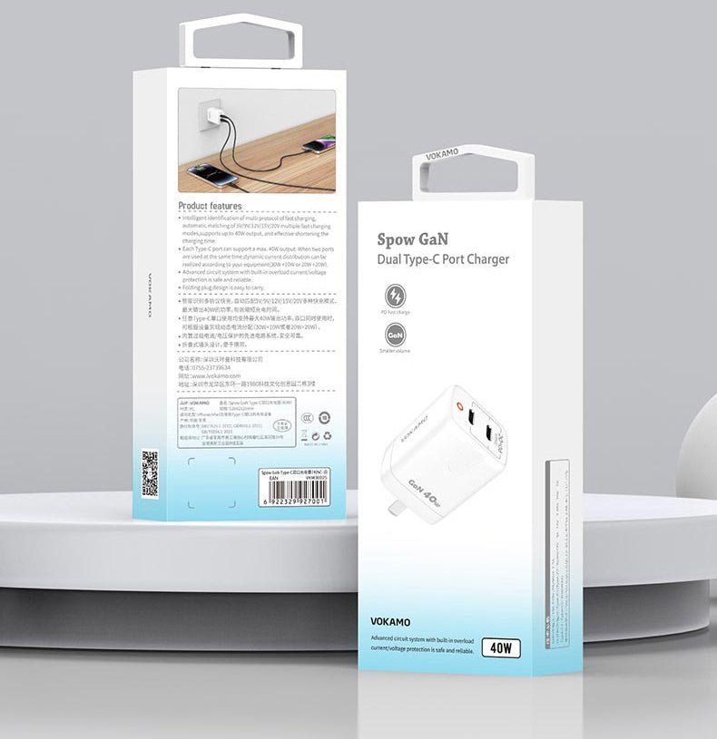 VOKAMO 40W Dual USB C Charger,Power Delivery Wall Charger (USB - C+USB - C) - VOKAMO