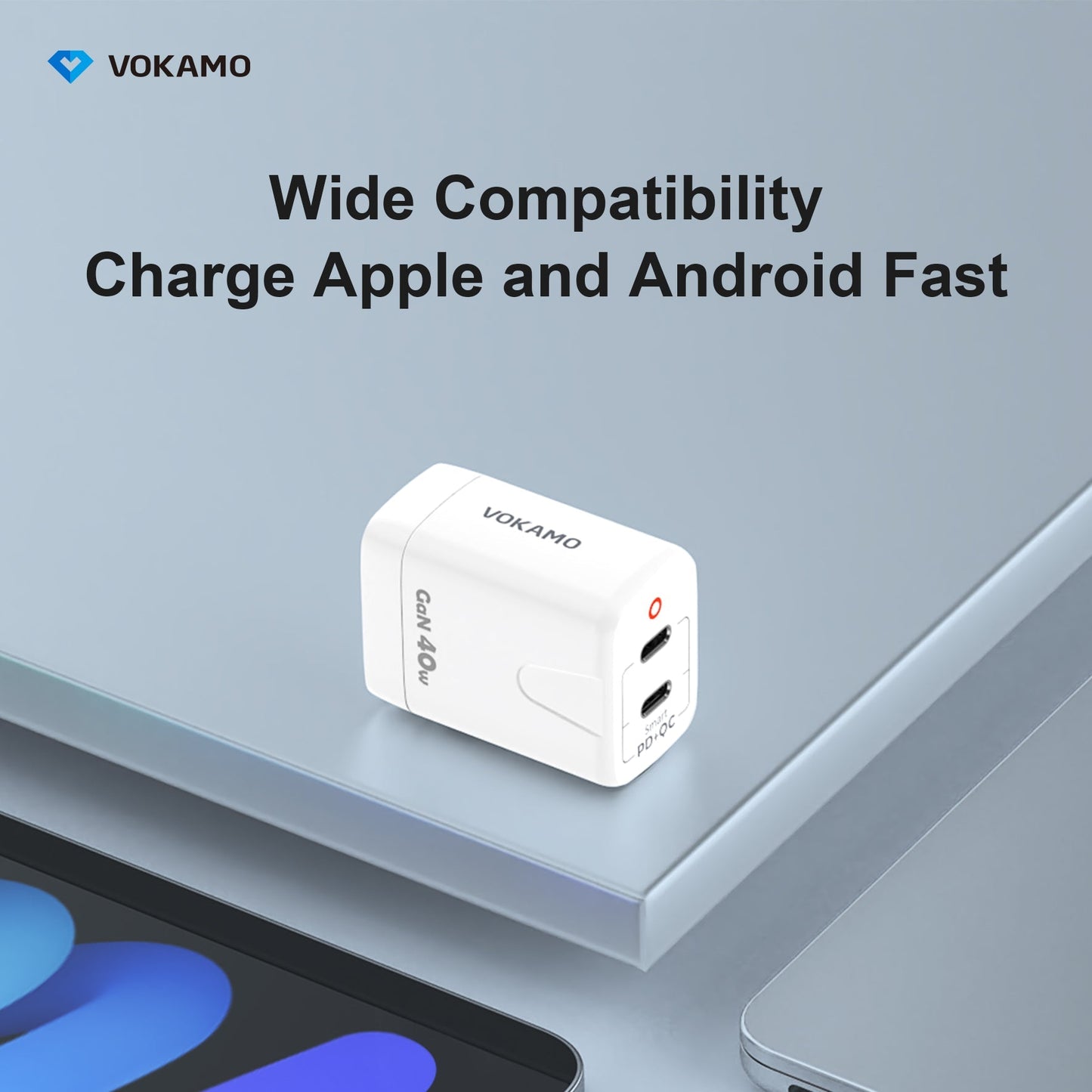 VOKAMO 40W Dual USB C Charger,Power Delivery Wall Charger (USB - C+USB - C) - VOKAMO