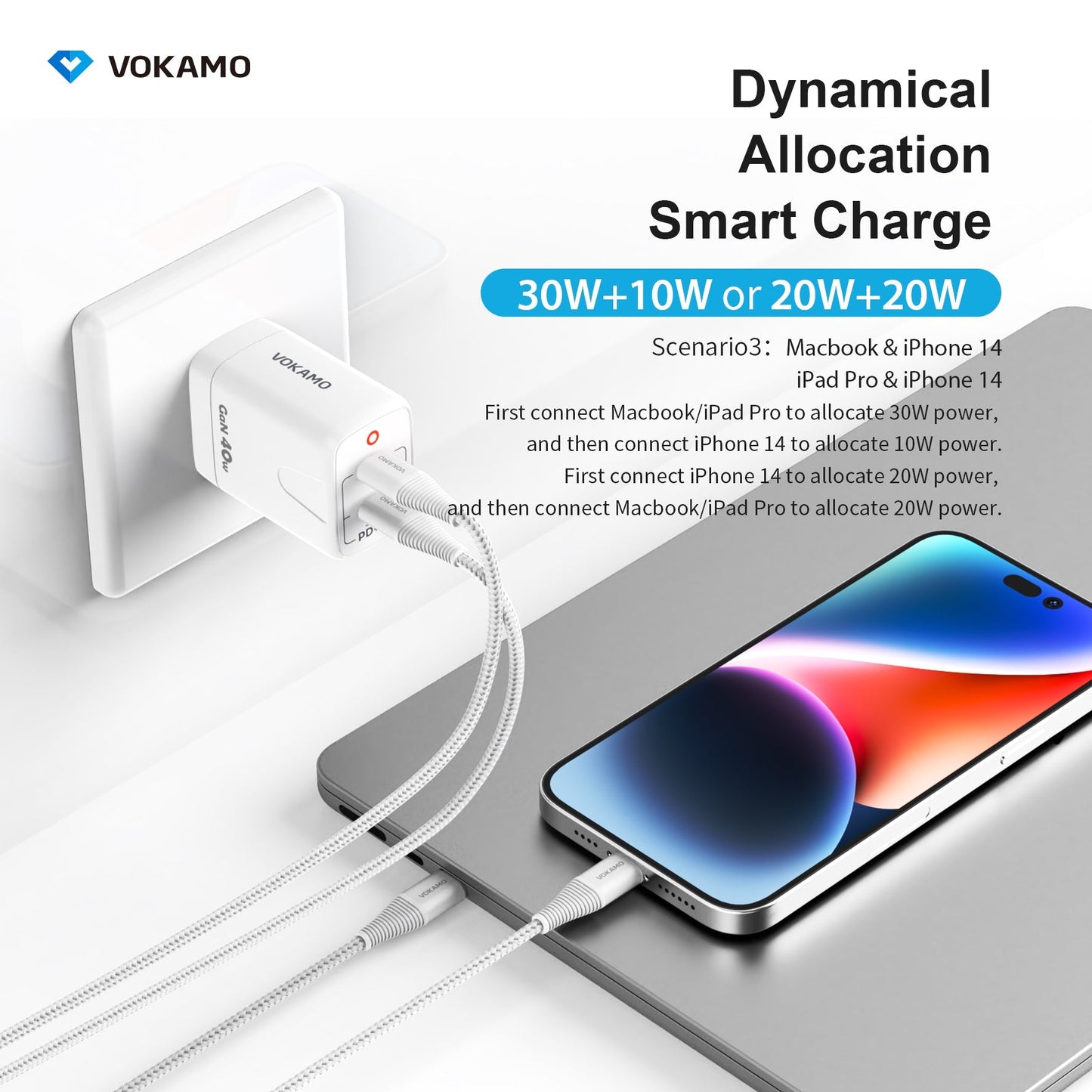 VOKAMO 40W Dual USB C Charger,Power Delivery Wall Charger (USB - C+USB - C) - VOKAMO