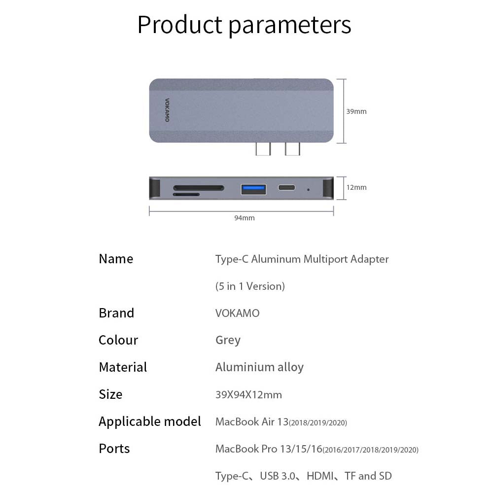 VOKAMO 5 In 1 USB C Hub Adapter for MacBook Pro Adapter Designed For MacBook Air 13 MacBook Pro 13 16 - VOKAMO
