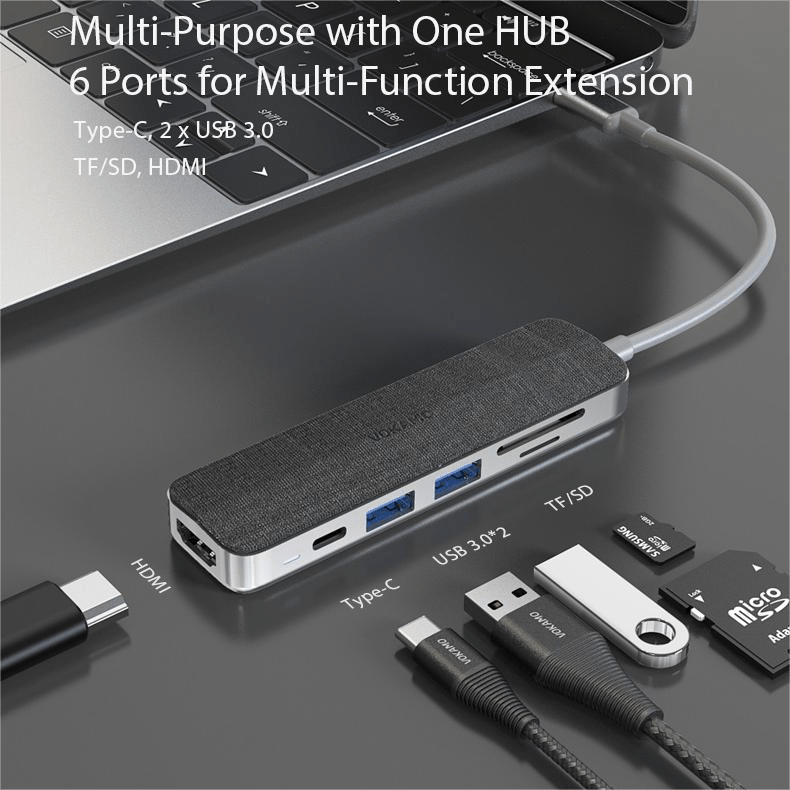 VOKAMO 6 in 1 USB C HUB,Slim 4K HDMI USB - C Hub For MacBook Huawei P30 MateBook etw - VOKAMO