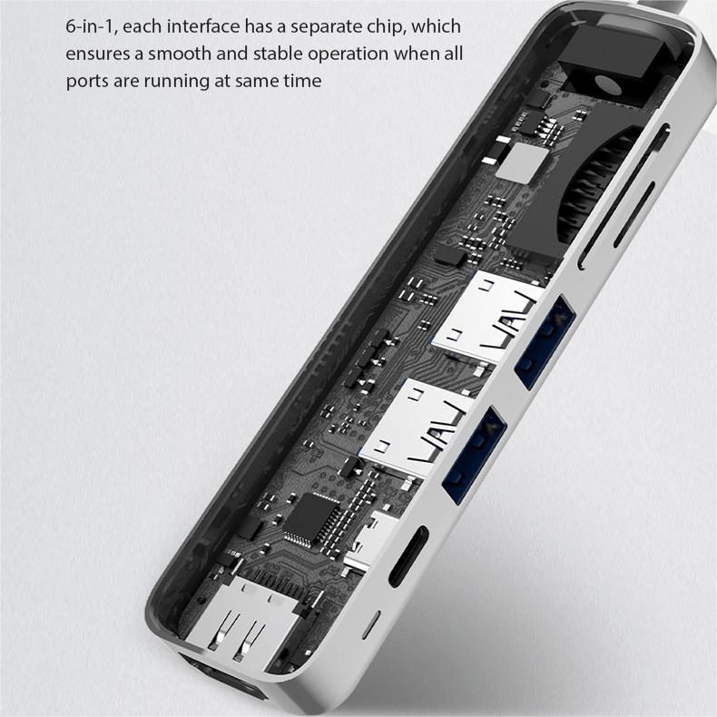 VOKAMO 6 in 1 USB C HUB,Slim 4K HDMI USB - C Hub For MacBook Huawei P30 MateBook etw - VOKAMO