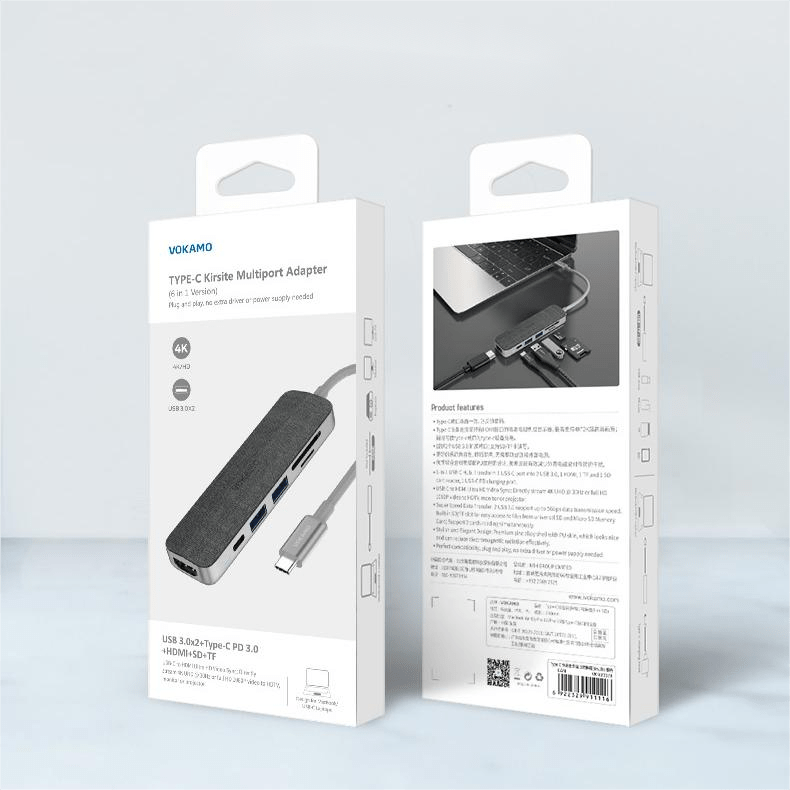 VOKAMO 6 in 1 USB C HUB,Slim 4K HDMI USB - C Hub For MacBook Huawei P30 MateBook etw - VOKAMO