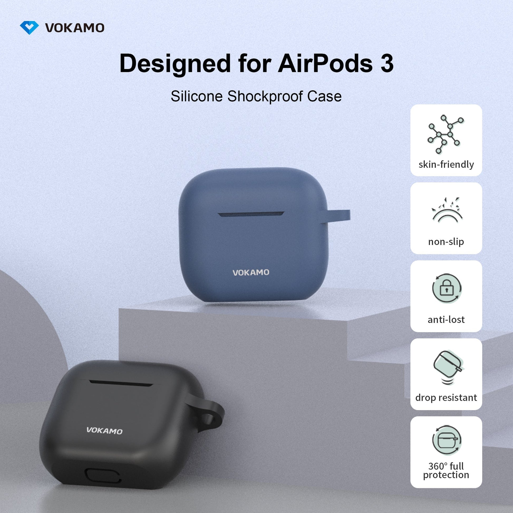 VOKAMO AirPods 3 Case Cover, Silicone AirPods Case with Keychain Compatible with Apple AirPod 3rd Generation 2021 - VOKAMO