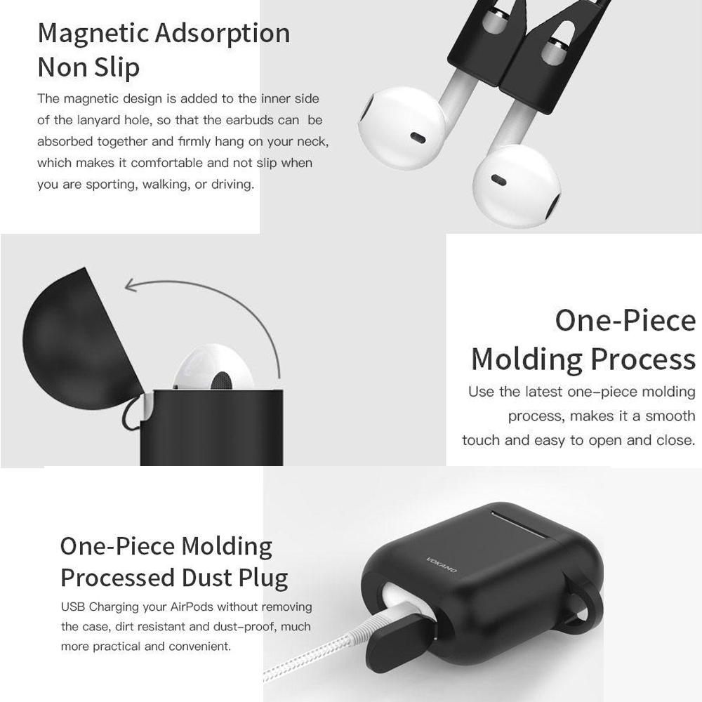 VOKAMO AirPods Case Cover, Soft Silicone Protective Cover with Keychain Compatible with Apple AirPods 2nd 1st Generation Case - VOKAMO