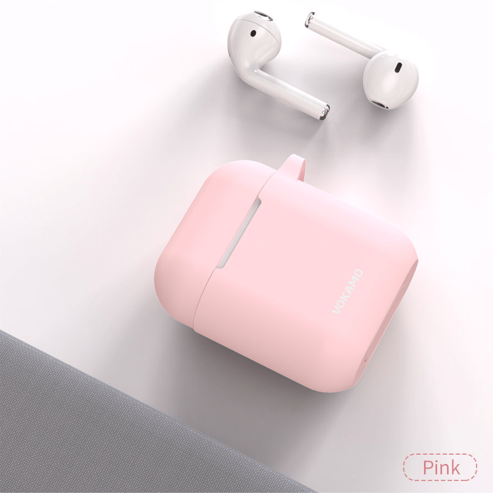 VOKAMO AirPods Case Cover, Soft Silicone Protective Cover with Keychain Compatible with Apple AirPods 2nd 1st Generation Case - VOKAMO