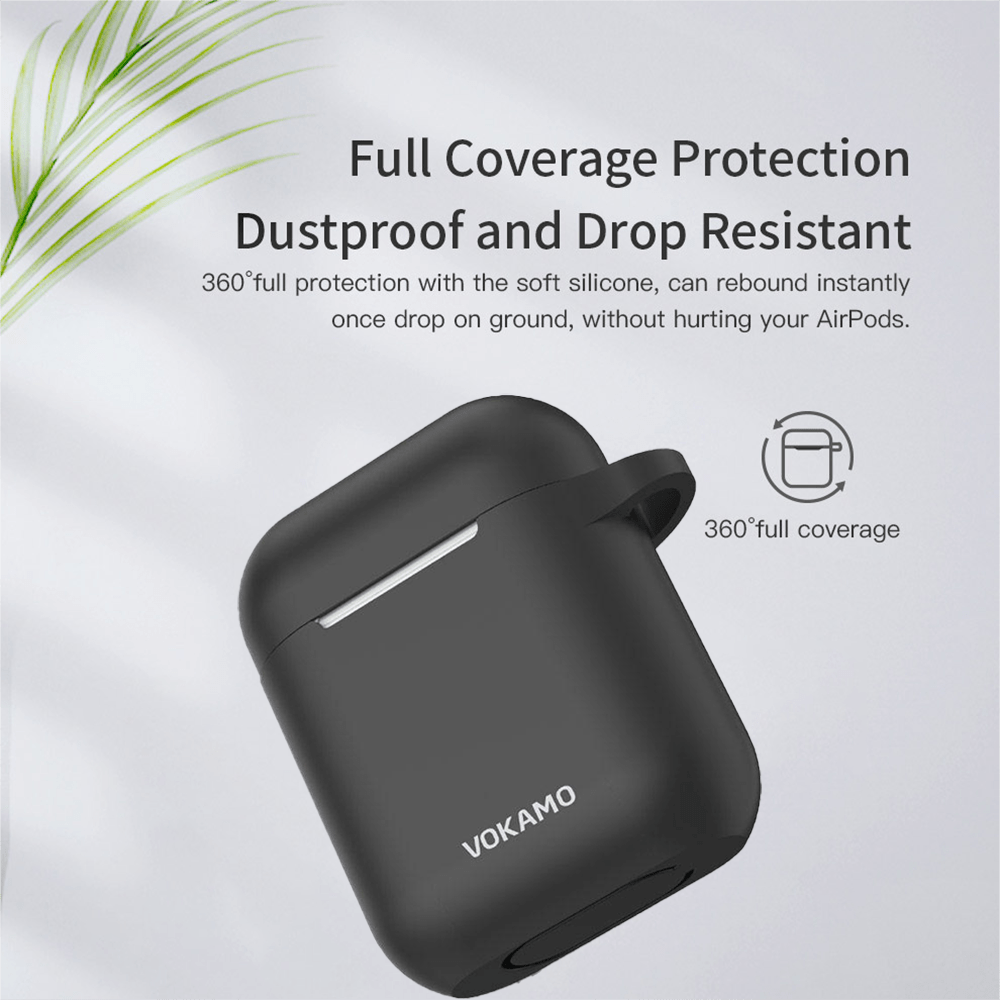 VOKAMO AirPods Case Cover, Soft Silicone Protective Cover with Keychain Compatible with Apple AirPods 2nd 1st Generation Case - VOKAMO