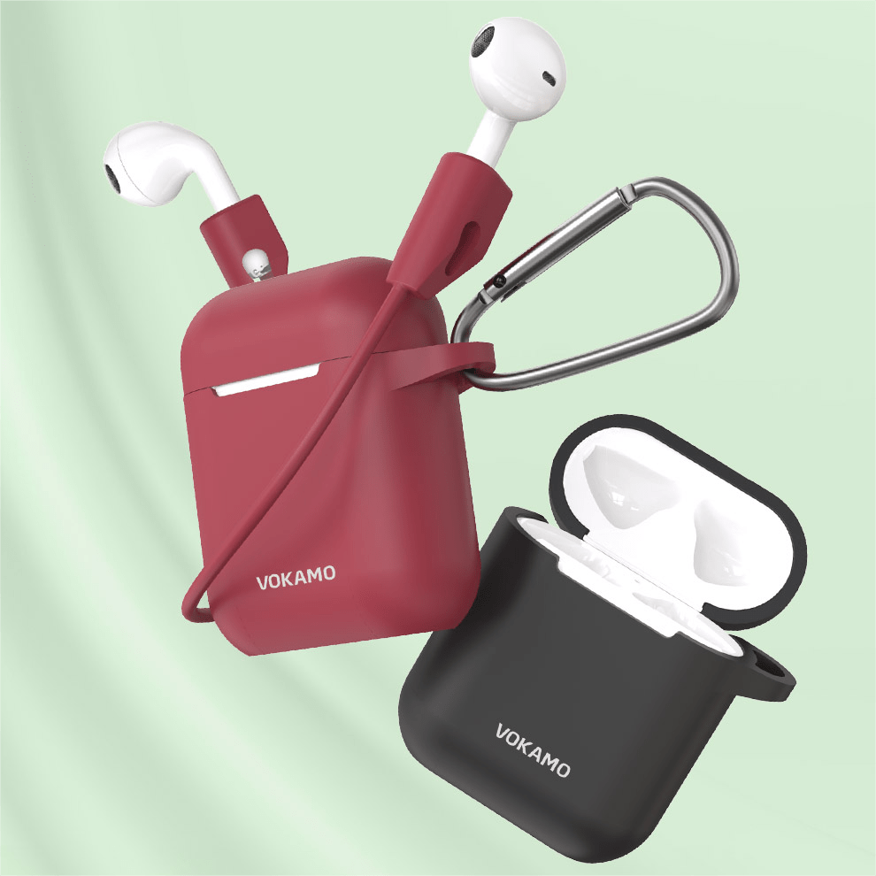 VOKAMO AirPods Case Cover, Soft Silicone Protective Cover with Keychain Compatible with Apple AirPods 2nd 1st Generation Case - VOKAMO