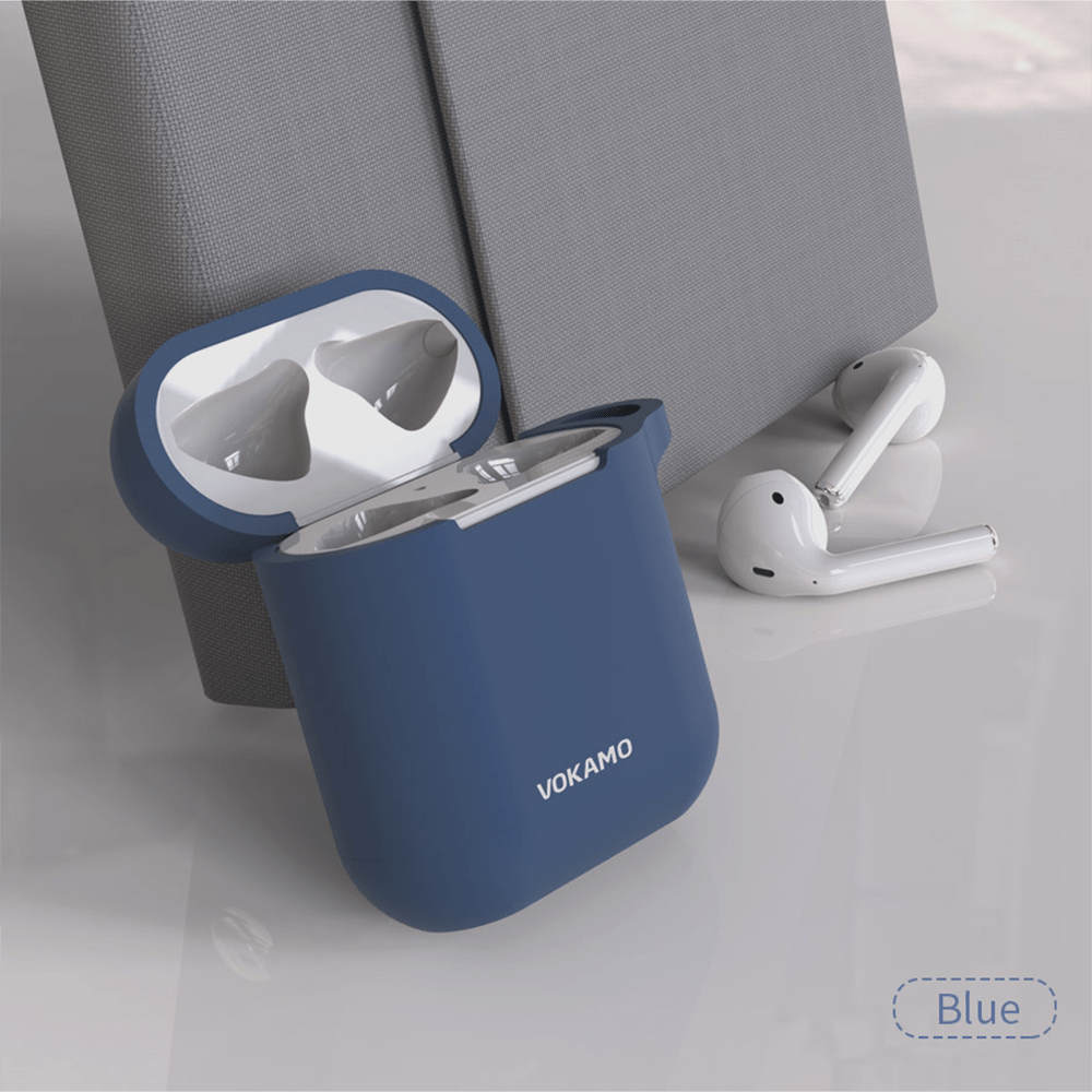 VOKAMO AirPods Case Cover, Soft Silicone Protective Cover with Keychain Compatible with Apple AirPods 2nd 1st Generation Case - VOKAMO