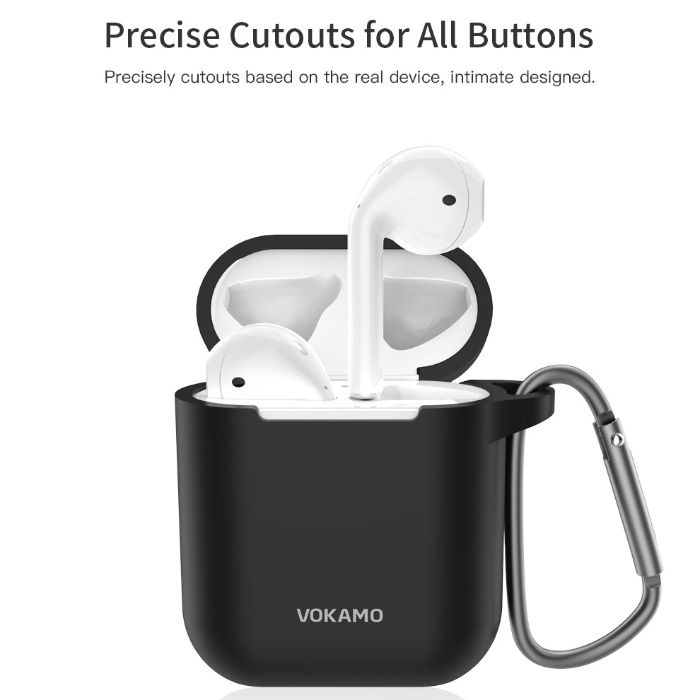 VOKAMO AirPods Case Cover, Soft Silicone Protective Cover with Keychain Compatible with Apple AirPods 2nd 1st Generation Case - VOKAMO