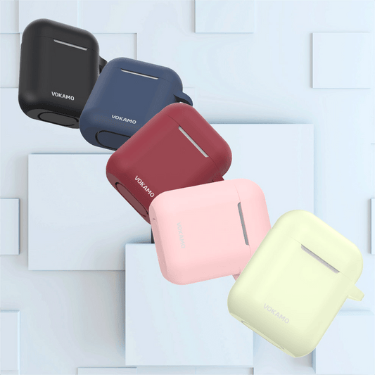 VOKAMO AirPods Case Cover, Soft Silicone Protective Cover with Keychain Compatible with Apple AirPods 2nd 1st Generation Case - VOKAMO