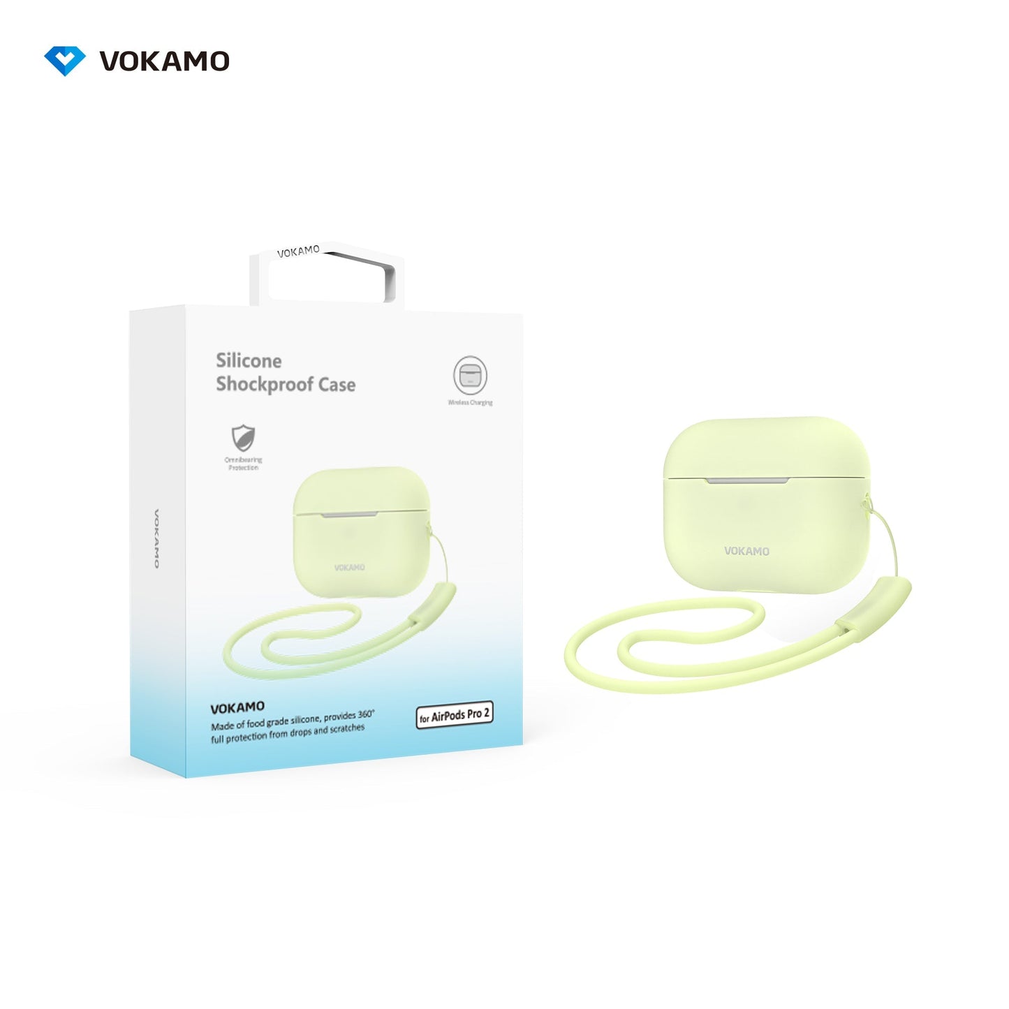 VOKAMO Airpods Pro 2 Case, Soft Silicone Skin Cover Protective Cases with Lanyard Compatible for AirPod Pro 2nd Generation - VOKAMO